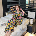 Cotton Sleepwear Big Size Cardigan Seven-minute Pants Two-piece Print Loungewear Pajama Sets Summer Nightwear Korean Fashion