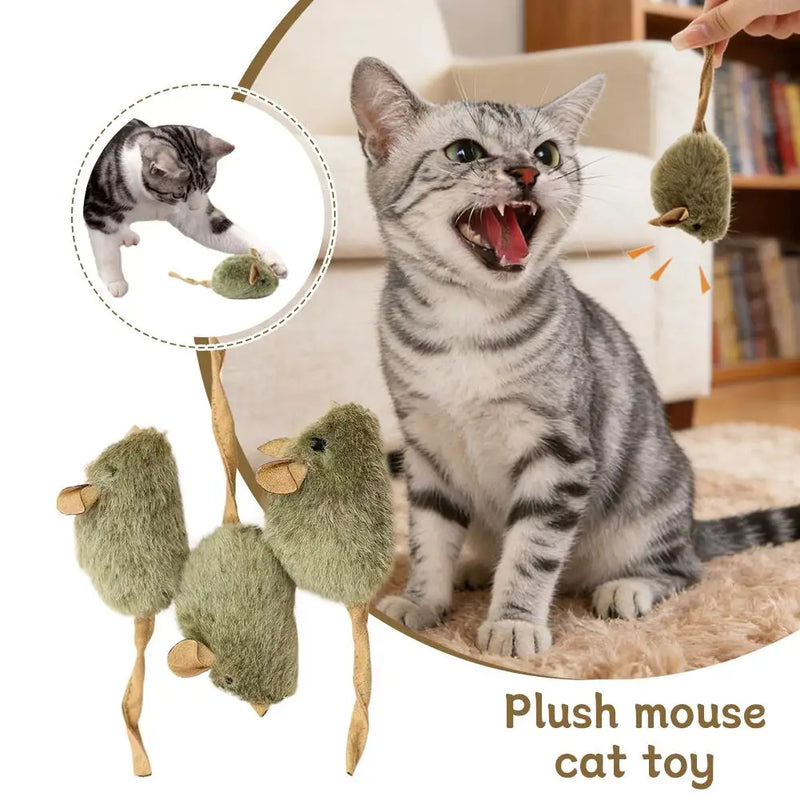 3PCS Mice Plush Cat Toy Simulation Mouse Automatic Chirping Interactive Mice Cat Toy Kitten Bite Resistance Toy Pet Supplies