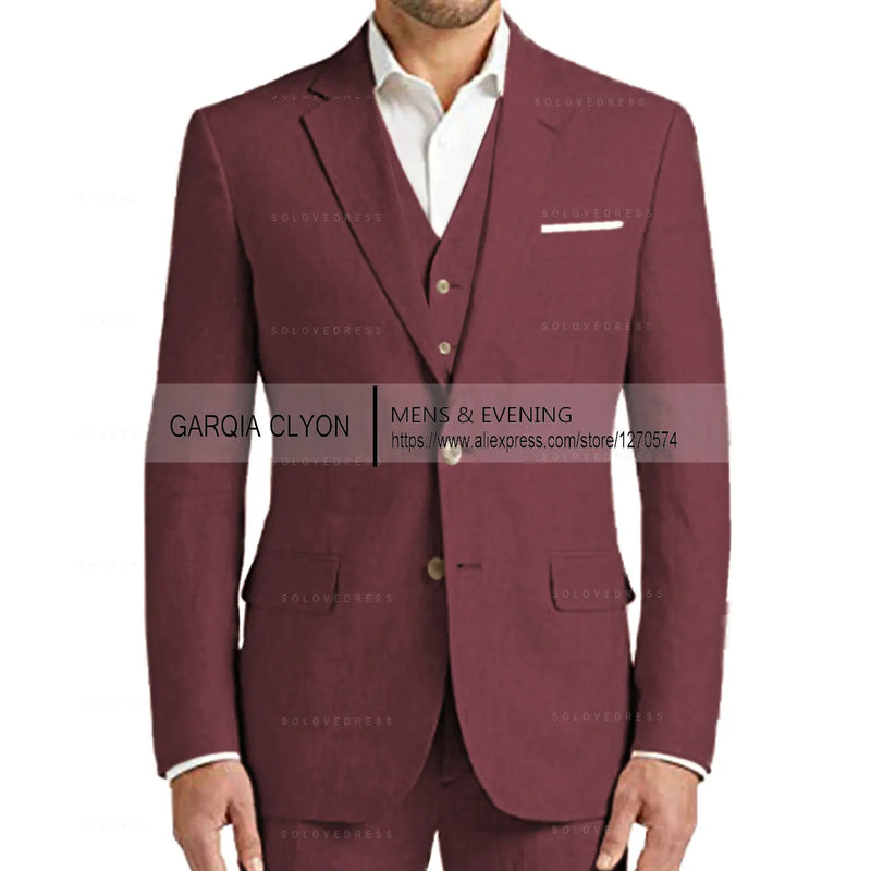Summer Linen Suit Men Casual Party Classic Blazer Pants 3 Pieces Holiday Travel Tailor-made Breathable Cool Male Outfits