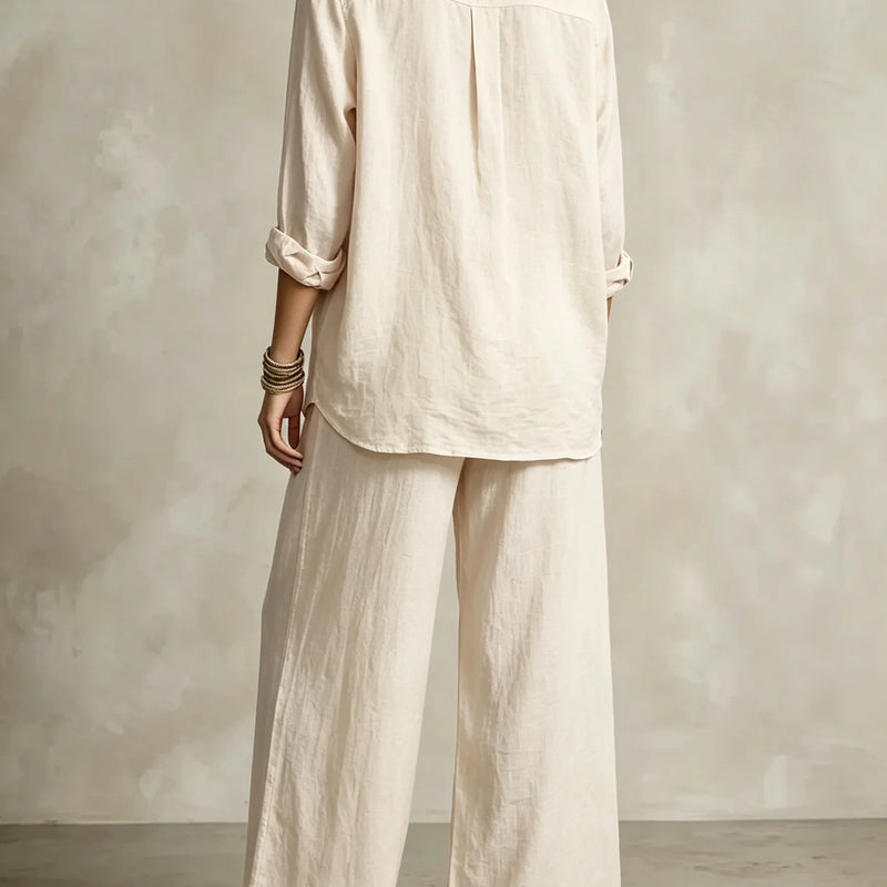 Retro Solid Office Two-piece Set Women's Spring Autumn Fashion Lapel Cardigan Top With Wide Leg Pants Suit Ladies Casual Outfit