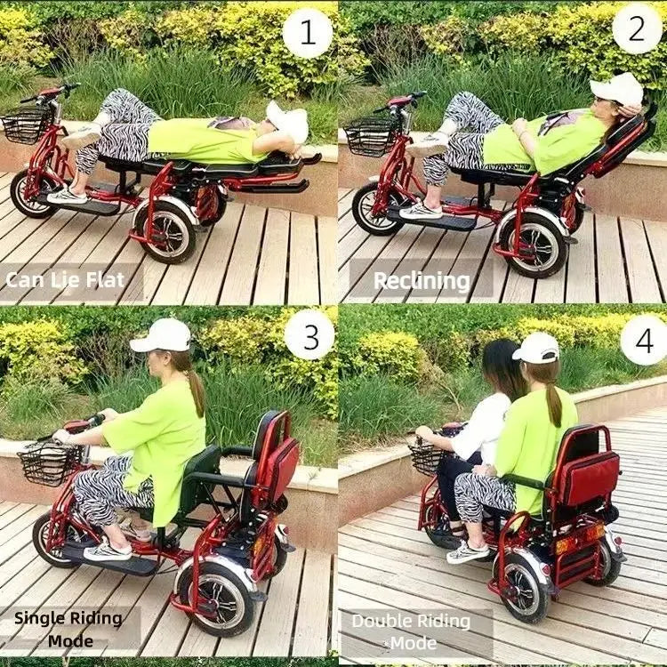 Small Parent Child Elderly Electric Tricycle Folding For Family 500W Electric Scooter Women With Adjustable Backrest/Seat/Basket