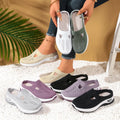 Women's Backless Walking Mules Non-Slip Breathable Knit Slippers for Elderly Ladies Indoor Outdoor Casual Shoes