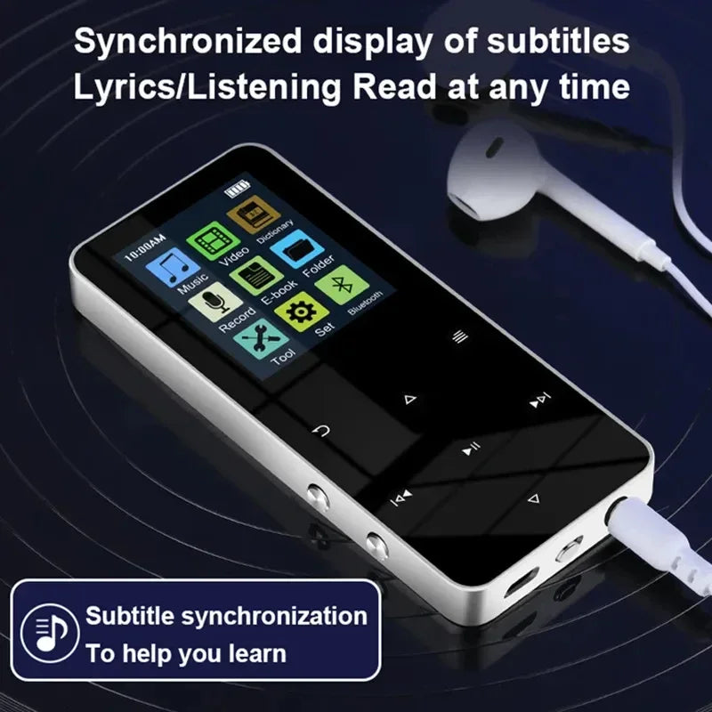 2.0 Inch Metal Touch MP3 MP4 Music Player Bluetooth 5.0 Supports Card, with FM Alarm Clock Pedometer E-Book Built-in Speaker