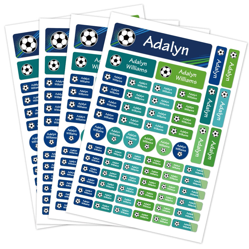 Custom Soccer Name Labels Personalized Waterproof Stickers for Bottles Lunch Boxes Notebooks Sports Gear 4 Shapes