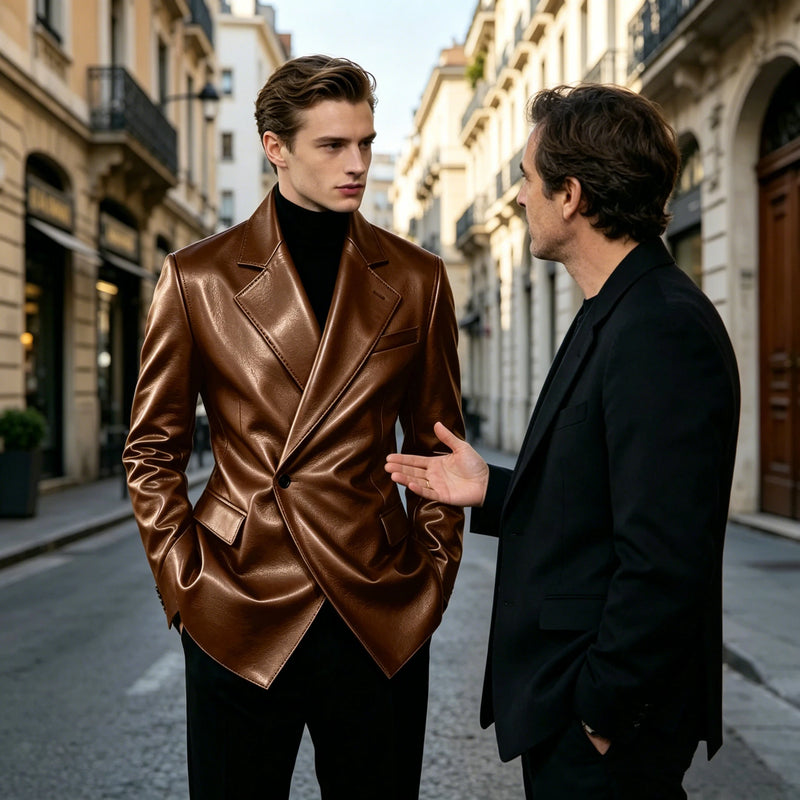 Men's Leather Blazer Slim Fit Faux Suit Jacket Formal - View 6 | SAMAG