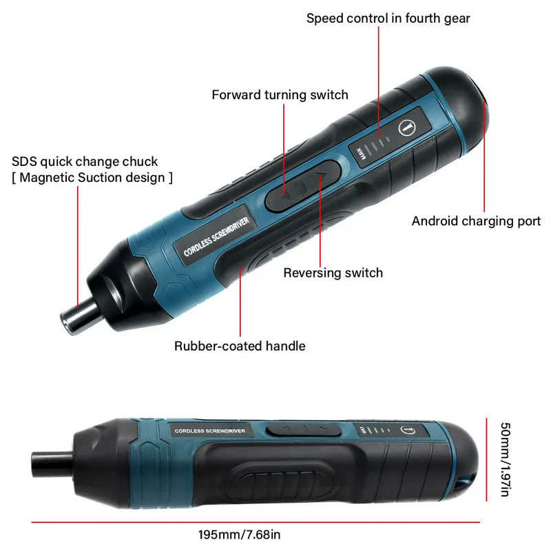 1300MAH Rechargeable Cordless Electric Screwdriver Set 3.6V Power Drill 4 Torque Screw Driver Household - View 6 | SAMAG
