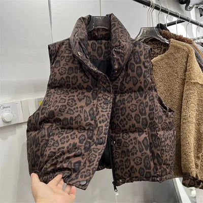 Leopard Women's Autumn Winter Sleeveless Parkas Jacket | SAMAG