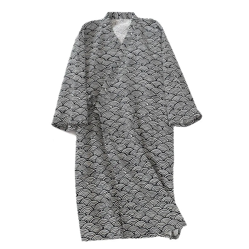 Nightdress V-Neck Men's Kimono Bathrobe Loose Long Sleeve Kimono Pajamas Thin Print Men's Hooded Robe for Spa