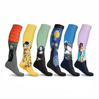 Oil Painting Compression Socks Men Women Mona Lisa Sky | SAMAG