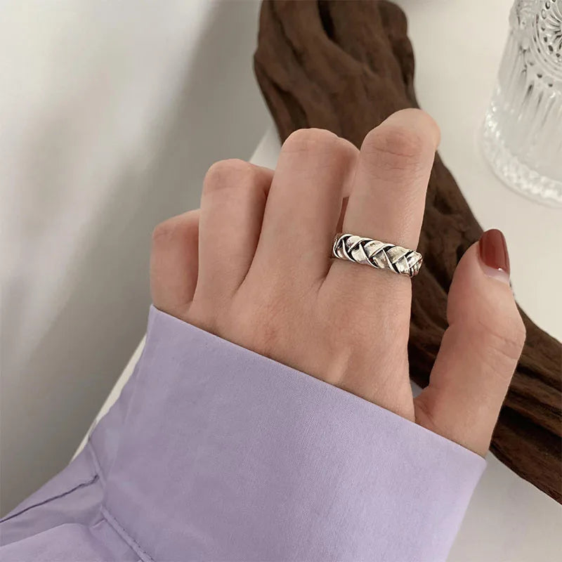 VENTFILLE 925 Sterling Silver Ring for Women Girl Gift Retro Open Trend Unique Design Geometric Asymmetric Jewelry Dropship