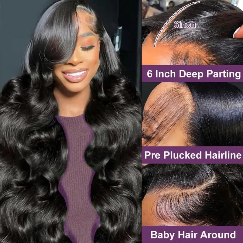 Body Wave Lace Front Wigs Human Hair Pre Plucked 13x6 HD Lace Frontal Human Hair Wigs 200 Density Natural Color Human Hair Wig 13x4 Body Wave Lace Front Wigs Human Hair Pre Plucked Small Knots with Baby Hair 28 inch HD Full F