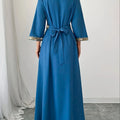 Moroccan Kaftan Abaya Women Dubai V Neck Gold Fringe | SAMAG