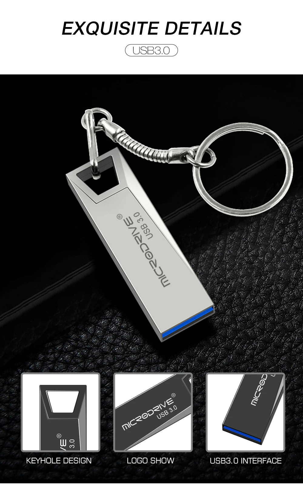 High Speed USB 3.0 Mini Metal Flash Drive 16GB 32GB 64GB 128GB Pendrive Waterproof usb drive Pen memory Sticks with key Chain