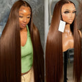 30 40 Inches #4 Chocolate Brown 13x4 Lace Front Human Hair Wigs Pre Plucked Dark Brown Bone Straight 13x6 HD Lace Frontal Wigs