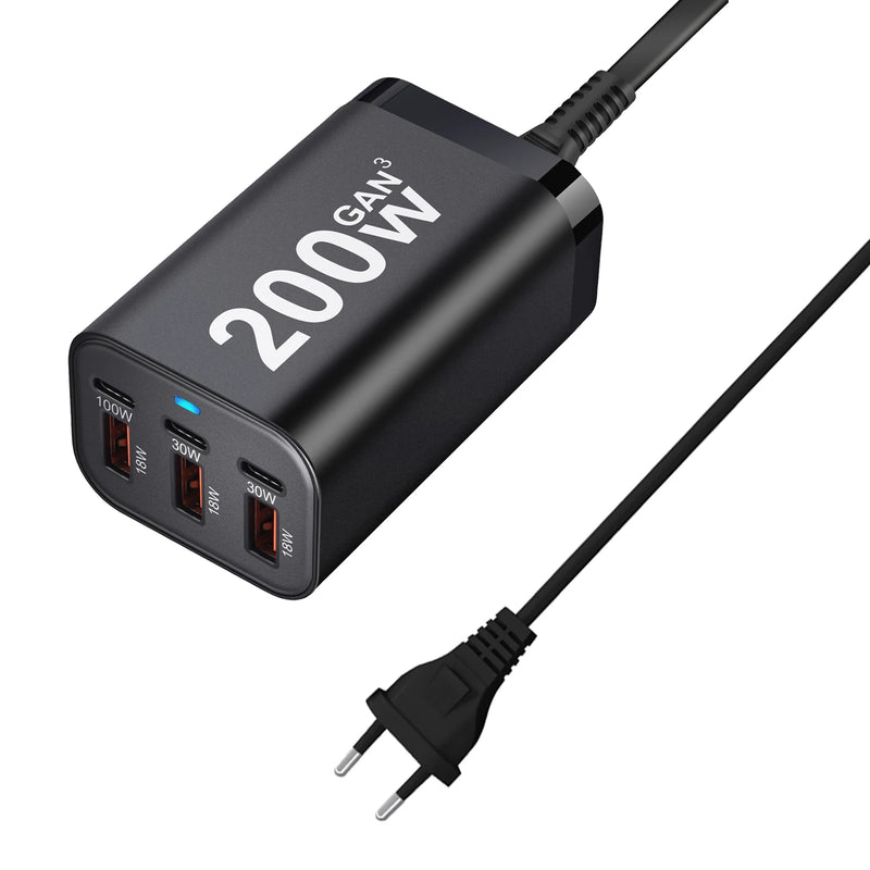 USB C Fast 200W 6-Port Charging  Fast  GaN Charger Power Adapter For iPhone 14/13/12 Series, Samsung Galaxy S23/S22/S21