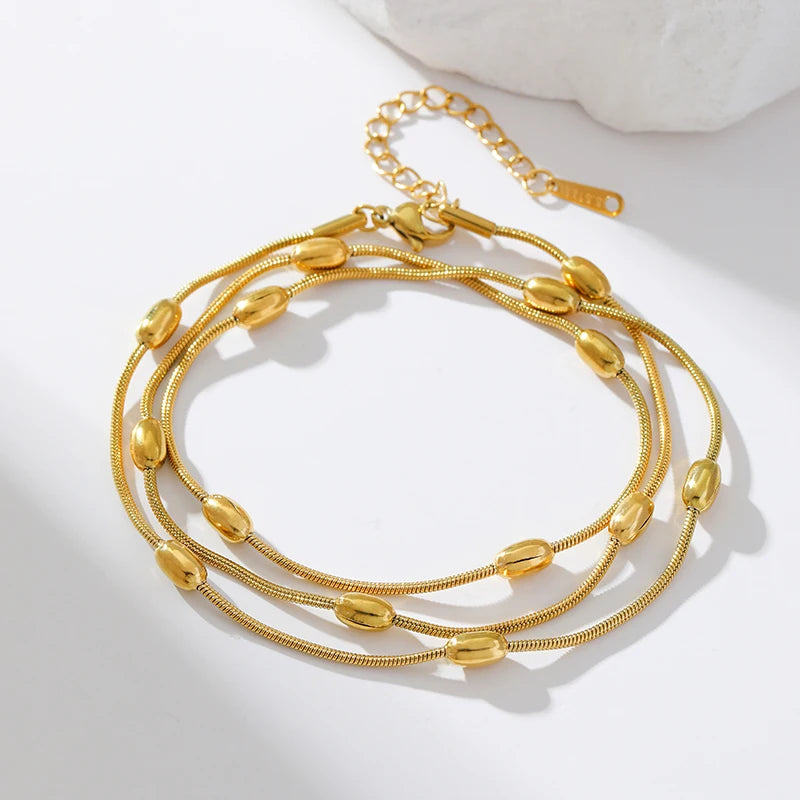 EILIECK 316L Stainless Steel Beads Wound Chain Bracelet for Women Charm Metal 18 K Plated Trendy Golden Unique Design Jewelry