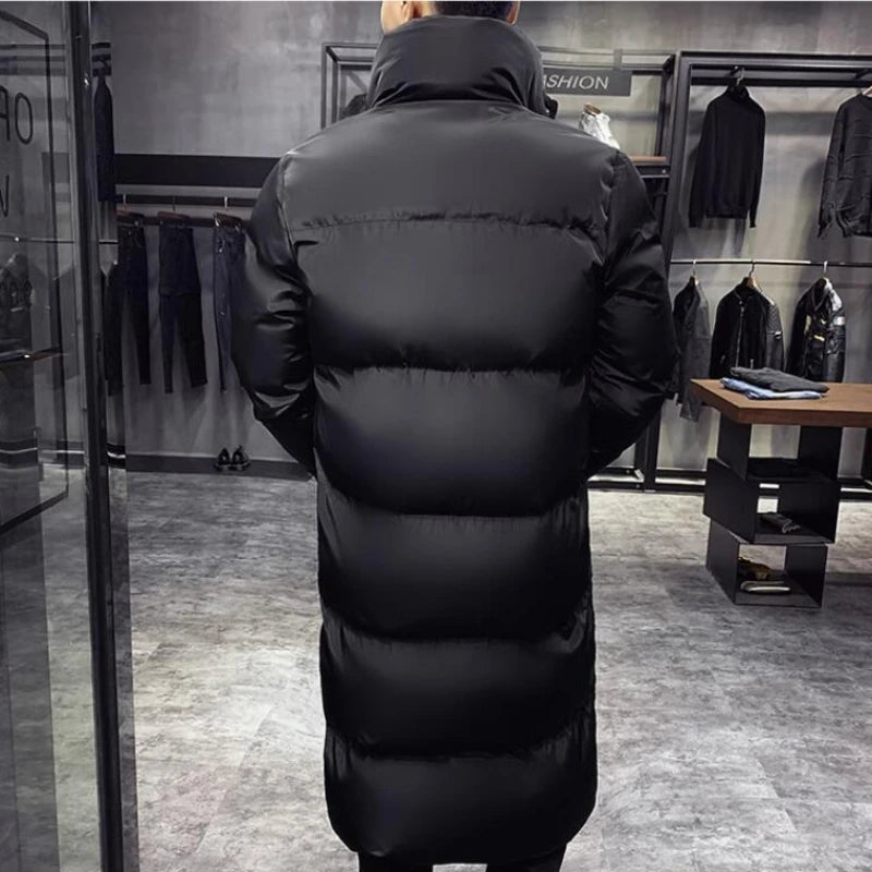 New Men's Down Jacket Mid Length Warm Standing Collar Cotton Jacket Winter Fashion Casual Men's Street Clothing Size 5XL-M