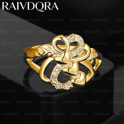 18K Gold Plated Zircon Hearts Design ring Wedding For Women Grace Jewelry Trend Fashionable Birthday Party Gifts | SAMAG