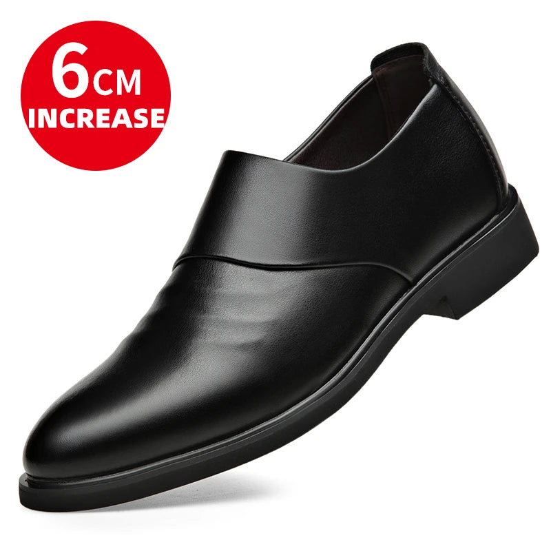 New Genuine Leather Men's Flat / 6CM Heightening Elevator Shoes Business Formal Leather Shoes Man British Casual Wedding Shoes
