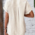 Women Casual Cotton Blouse Vintage Summer Short Sleeve Slim Shirt Elegant Turn Down Collar Solid Tunics Harajuku Streetwear Tops