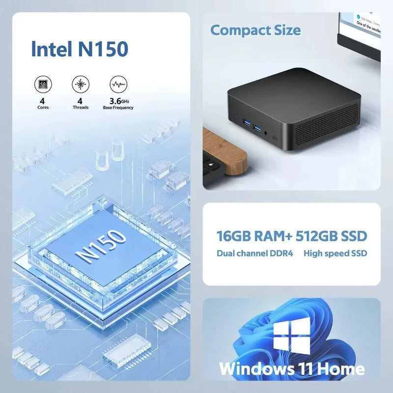 2026 Intel Mini PC Windows 11 Intel N150 Mini Pc Computer 32GB RAM 1/2TB SSD Mini host WIFI6 BT5.2 pc mini computer Pocket PC