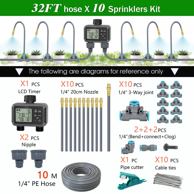 Dual Zone Independent Smart LCD Display Garden Watering Timer Atomization Spray Kit Mist Cooling System Irrigation Controller