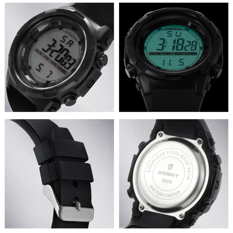 Digital Electronic Watch for Men Sports Super Luminous 49mm 5TM Waterproof Timekeeping Alarm Silicone Calendar Male Watch