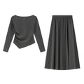 VIMLY Women's Two-Piece Set Elegant Hem Irregular Long Sleeve T-shirt Elastic Waist Long Skirt Fall Matching Outfit Female M8577