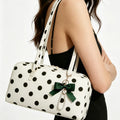 Slouchy Tote Bags Polka Dot Nylon Bowler Bag For Women Hobo Bags Large Shoulder Bag For Travel Work College Nylon Bowler Bag For Women Slouchy Lightweight Crescent Bag With Zipper Travel Tote Bag For Women Sandproof Swim Pool