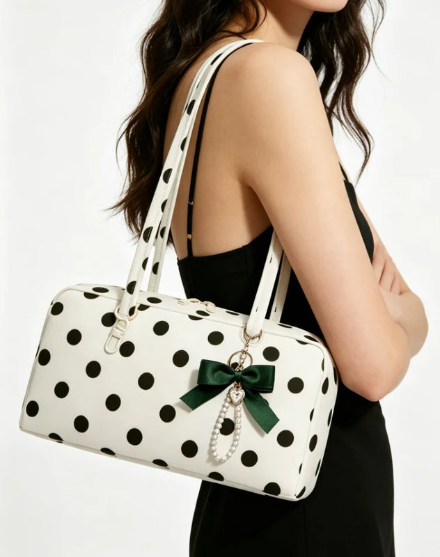 Slouchy Tote Bags Polka Dot Nylon Bowler Bag For Women Hobo Bags Large Shoulder Bag For Travel Work College Nylon Bowler Bag For Women Slouchy Lightweight Crescent Bag With Zipper Travel Tote Bag For Women Sandproof Swim Pool