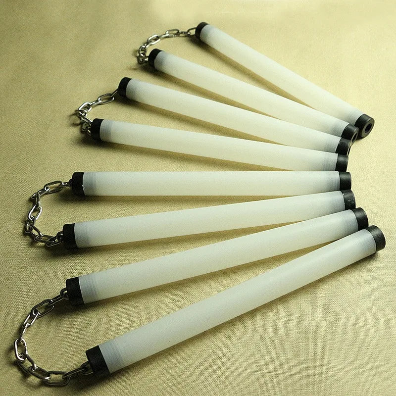 Glow Dark Nunchaku Dual Section Staff Rainbow Fluorescent Performance Training Light Up Vibration Sensor Switch Durable Anti New