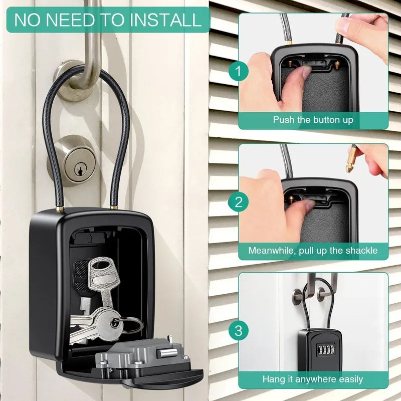 Key Lock Box 4 Digit Combination Safe Waterproof Storage with Removable Chain Security Anti - theft - View 5 | SAMAG