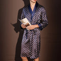 Men Summer Thin Bathrobe High Quality Nightrobes One-Piece Robe Male Loungewear Gents Spring Large Size Ice Silk Printed Pajamas