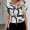 Women Summer Simple Style Blouses Shirts Lady Casual Short Batwing Sleeve V-Neck Printed Blouse Tops