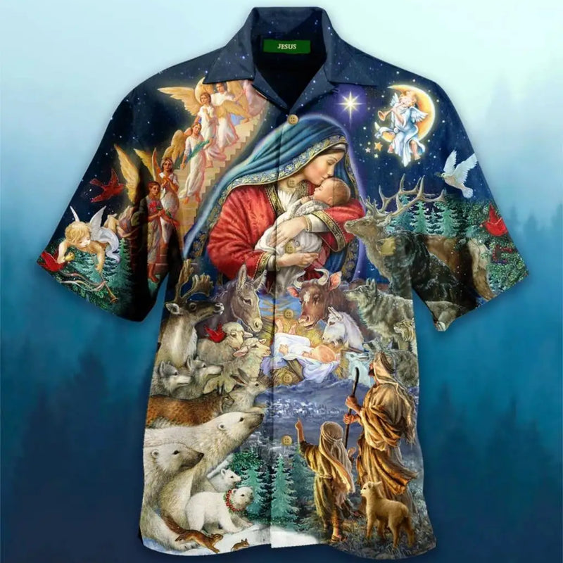 God Jesus Mary Hawaiian Shirts For Men's Crucified | SAMAG