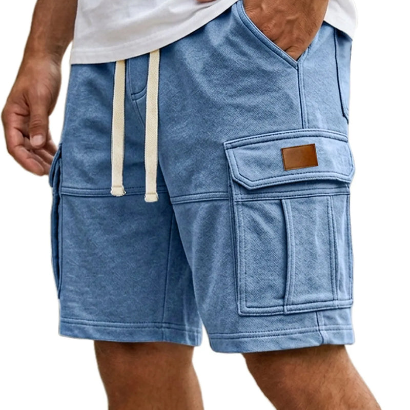 Men Solid Drawstring Multi Pocket Cargo Shorts Soft | SAMAG