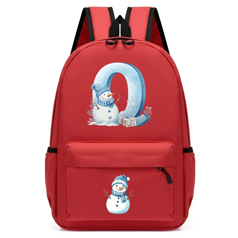 Xmas Snowman Alphabet A-Z Print Backpack for Toddler Girls Boys Schoolbag Holiday Lightweight Kindergarten Kid Daily School Bag