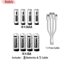 New 1.5V AAA 3600mAh+AA 5800mAh Lithium Ion Rechargeable Battery Fast Charging USB-C Li-ion Batteries 2000 Cycle with Free Cable