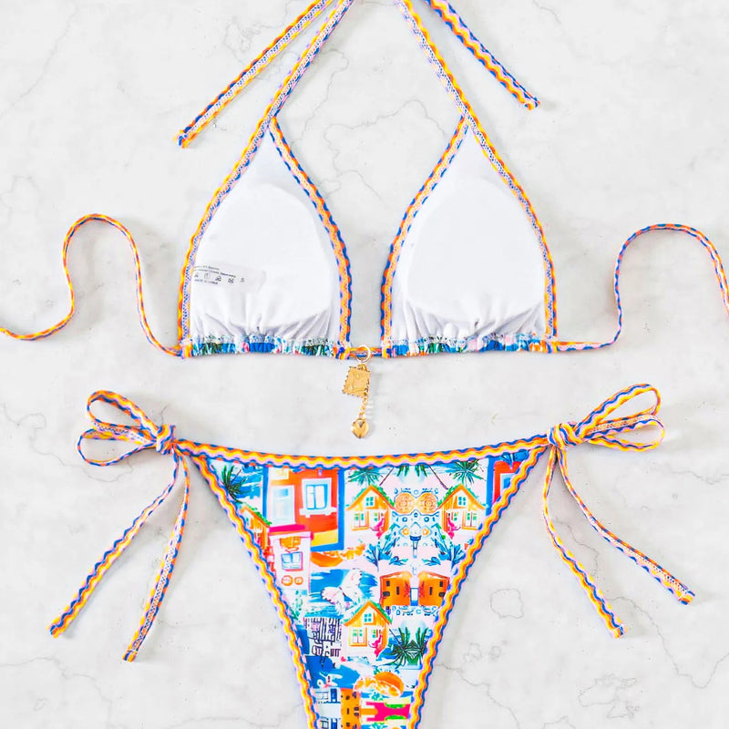 Women's Two Piece Bikini Set 2025, Sexy Triangle Push Up Swimsuit, Floral Print Bathing Suit, Beach Swimwear