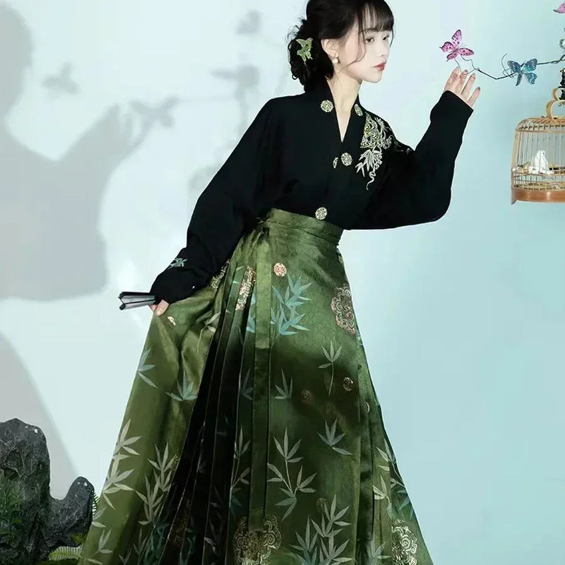 Hanfu Horse Face Skirt Chinese Style Costume Mamianqun Ming Dynasty Weaving Chinese Dress Vest Skirt