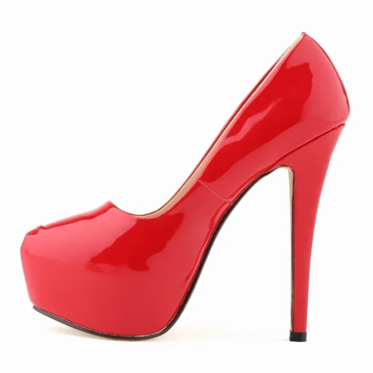 Women Sexy Pumps Stilettos 14cm Super High Heels Round Toes Platform Thin Heel NightClub Party Dress Red Wedding Shoes Big Size