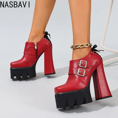 Fashion Spring Autumn Red Women's Shoes Thick Heels 14cm | SAMAG