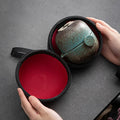 Ceramic Gongfu Travel Tea Set, Gorgeous Chinese Teapot Set with 2 Tea Cups, Portable Carrying Case