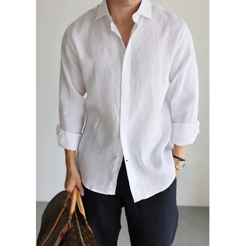 Men's Linen Shirt Cotton Blend Long Sleeve Button Down | SAMAG