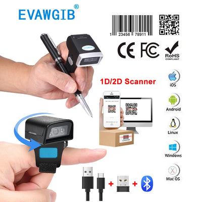 QR Code 1D/2D Ring Scanner Wearable Finger Barcode Reader | SAMAG