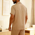 Men'S Striped Set Short Sleeve + Shorts | Soft and Cool, Embroidered "LOVE" Design, Casual Style for Spring/Summer/Fall