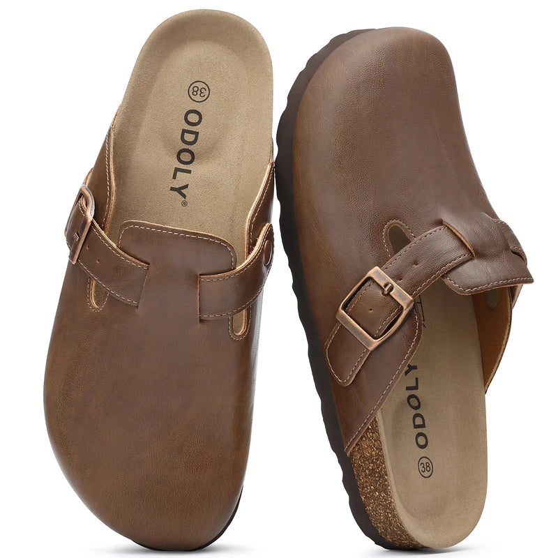 Shevalues Women's Vegan Leather Clogs Mens Comfortable Cork Footbed Mules Fashion Slip on Unisex Potato Shoes with Arch Support