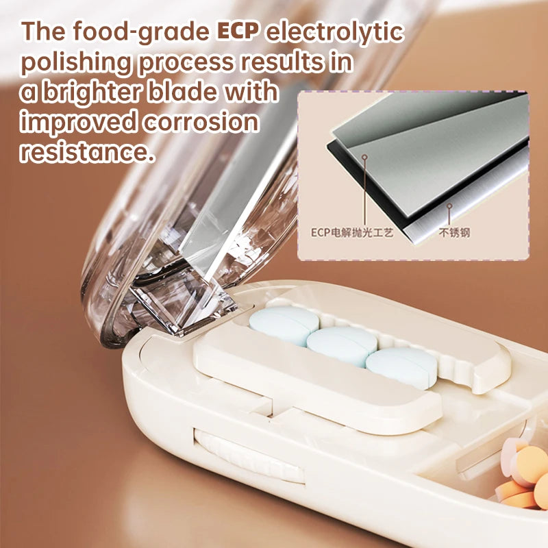 Tablet Divider Tablet Cutter with Storage Compartment for Small and Large Tablets Multiple Pill Cutters for Travel & Pets Daily