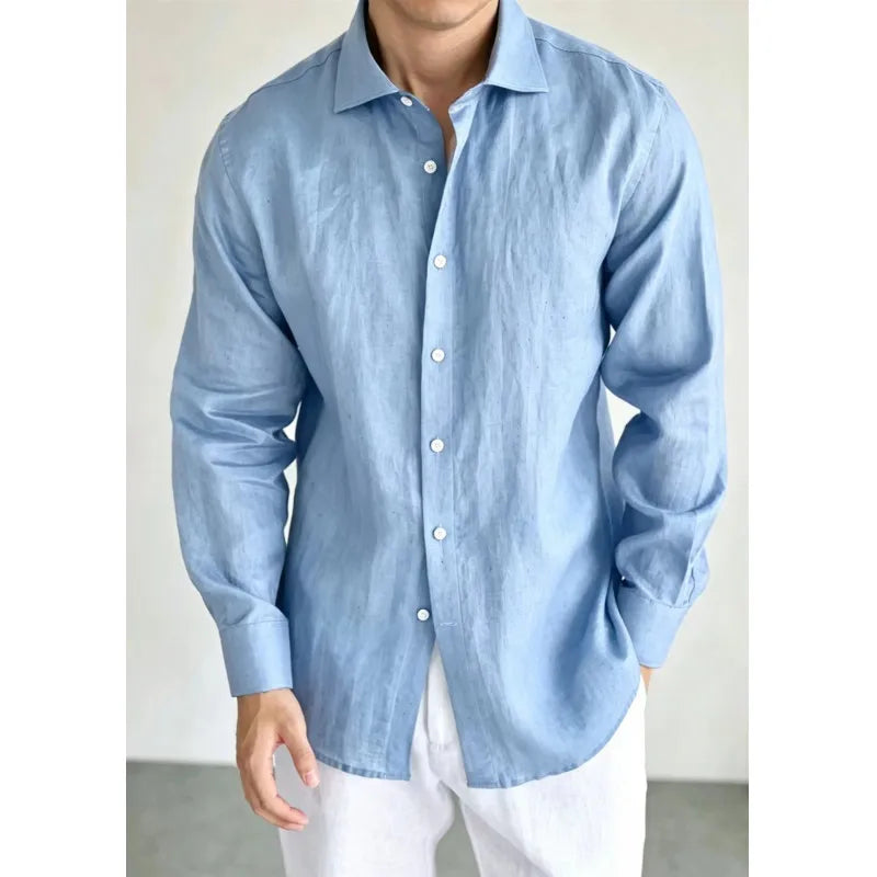 Men's Linen Shirt Cotton Blend Long Sleeve Button Down | SAMAG