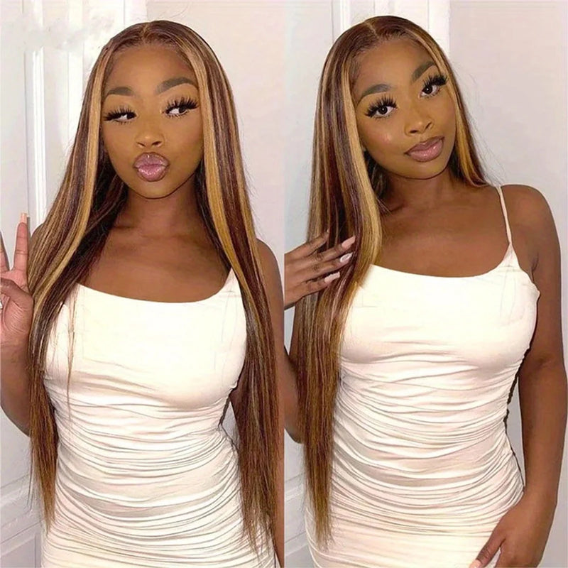 Honey Blonde Ombre Highlight Body Wave Lace Front Human Hair Wigs Pre Plucked Glueless Straight Deep Wave Frontal Wigs For Woman On Clearance Sale
